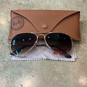 Ray-Ban gold frame aviator, brown tint